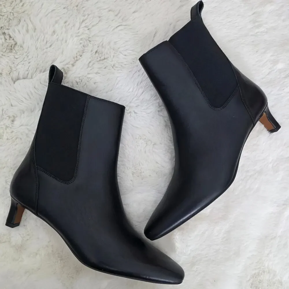 Madewell The Dimes Black Leather Chelsea Boot Kitten Heel Ankle Bootie 7.5 NEW